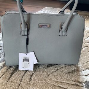 Calvin Klein Light Gray Saffiano Satchel